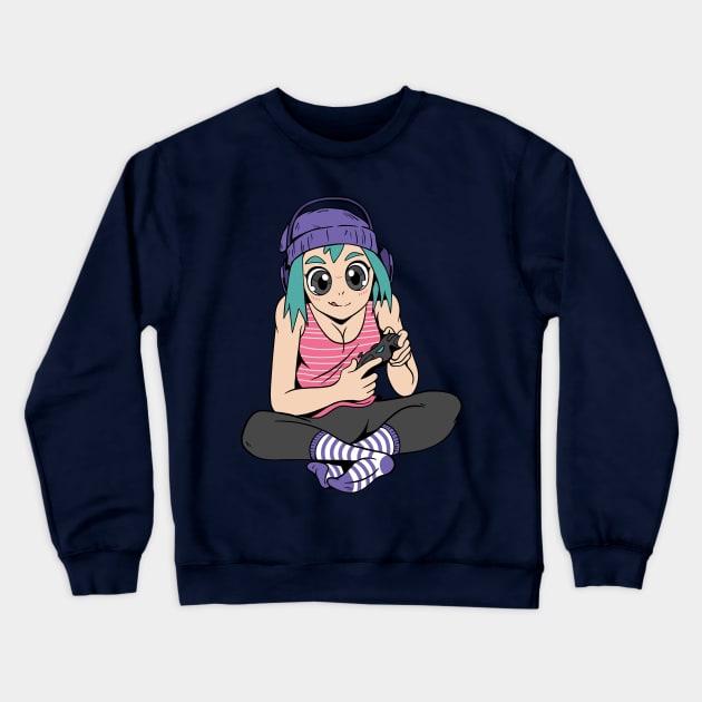 Cute Anime Girl Gaming Crewneck Sweatshirt by OnepixArt